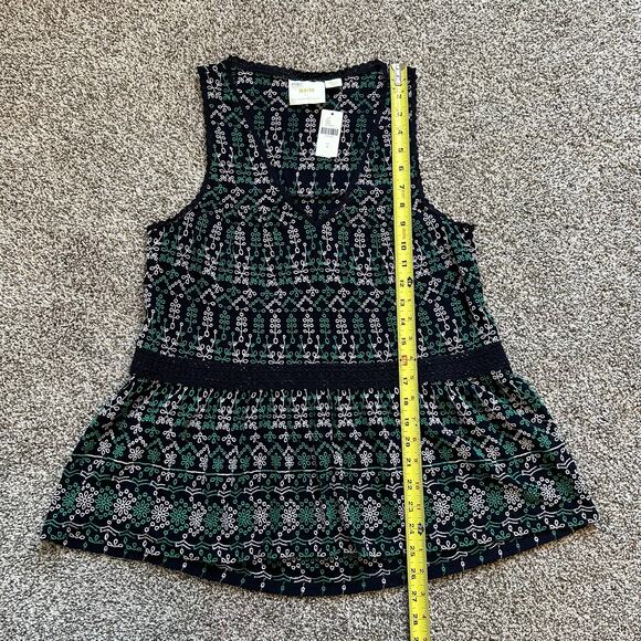 Maeve Anthropologie navy green & white embroidered v-neck tank top size S NWT - Picture 11 of 13